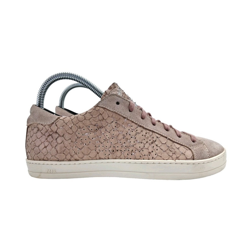 P448 Shoes Womens EU 37 US 7 Pink Suede Animal Print Italian Low Top Sneakers - Picture 4 of 13